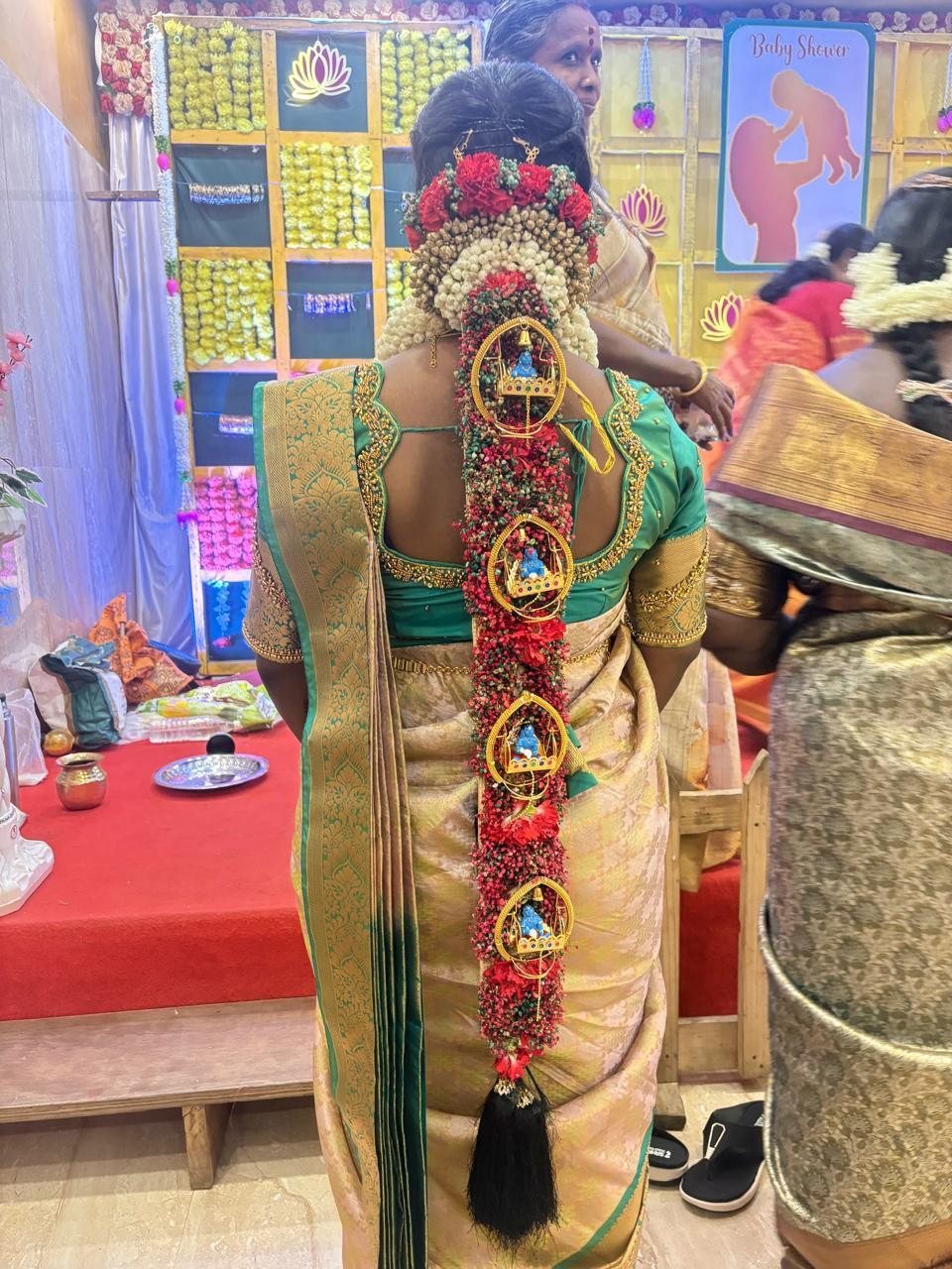 Bridal saree pre-pleating and draping finished by Vinu Fashion Academy for a client